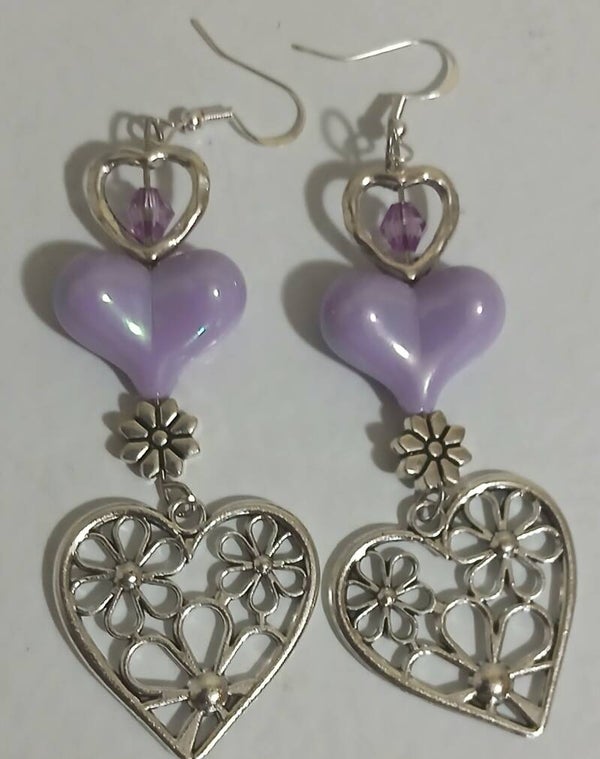 Dangle Flower Hearts in Purple