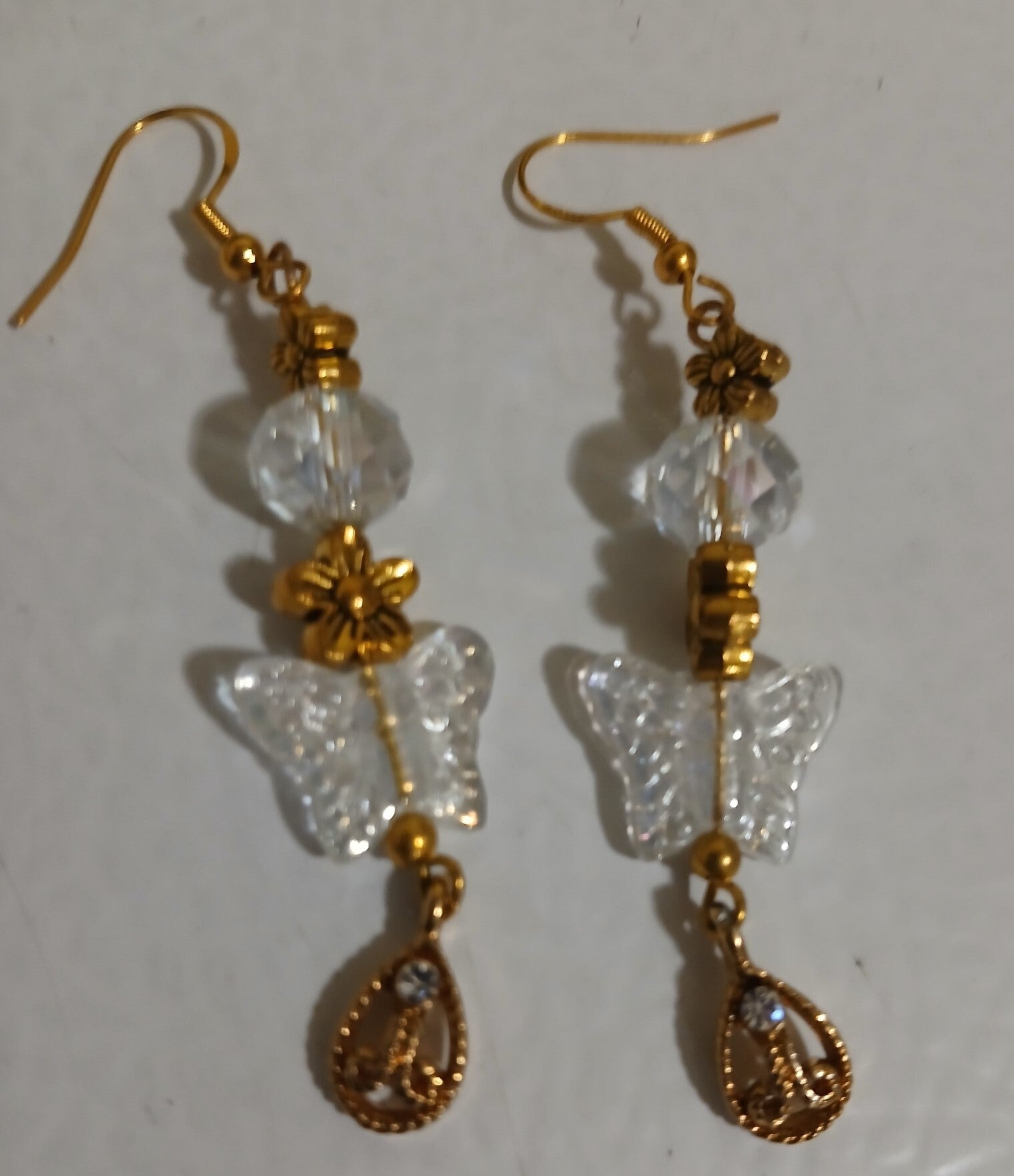 Dangle Gold Drop with Clear Butterfly