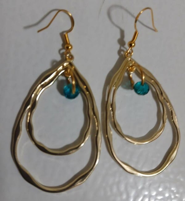 Dangle Double Hoop with Blue Crystal