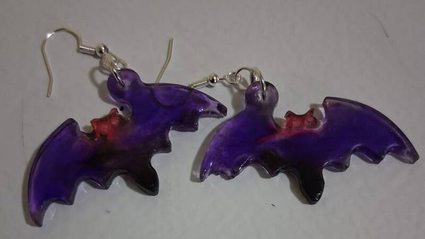 Resin Purple bat earrings for sale and custom order colors