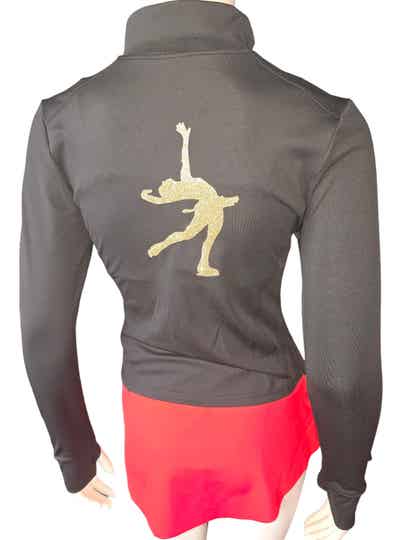 schaatsvest zwart/goudenschaatser op de rug