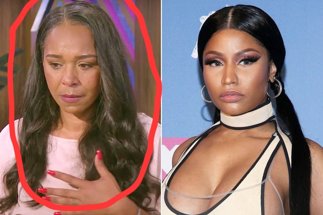 Split image of Jennifer Hough and Nicki Minaj showing distress over Kenneth Petty allegations.