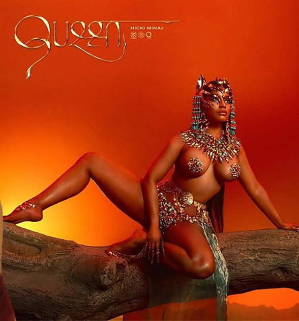 Nicki Minaj posing sexy on Queen album cover