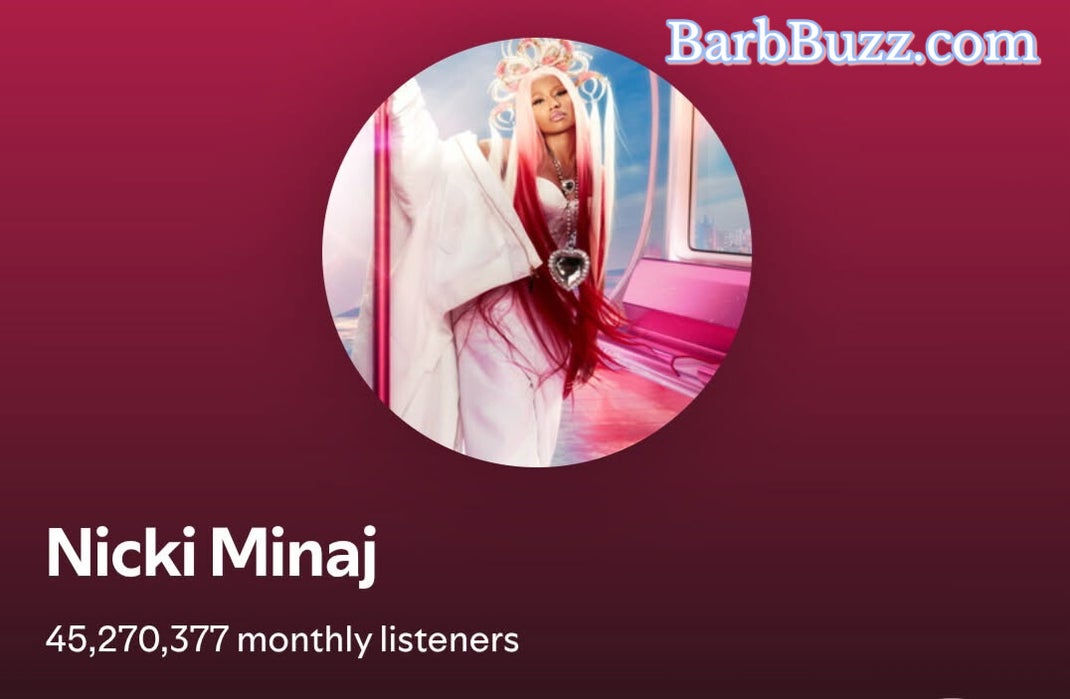 Spotify profile of Nicki Minaj with 45,270,377 monthly listeners.