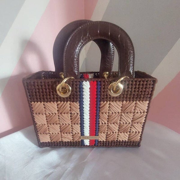 Sac à mains JADE - Marron & bande tricolore