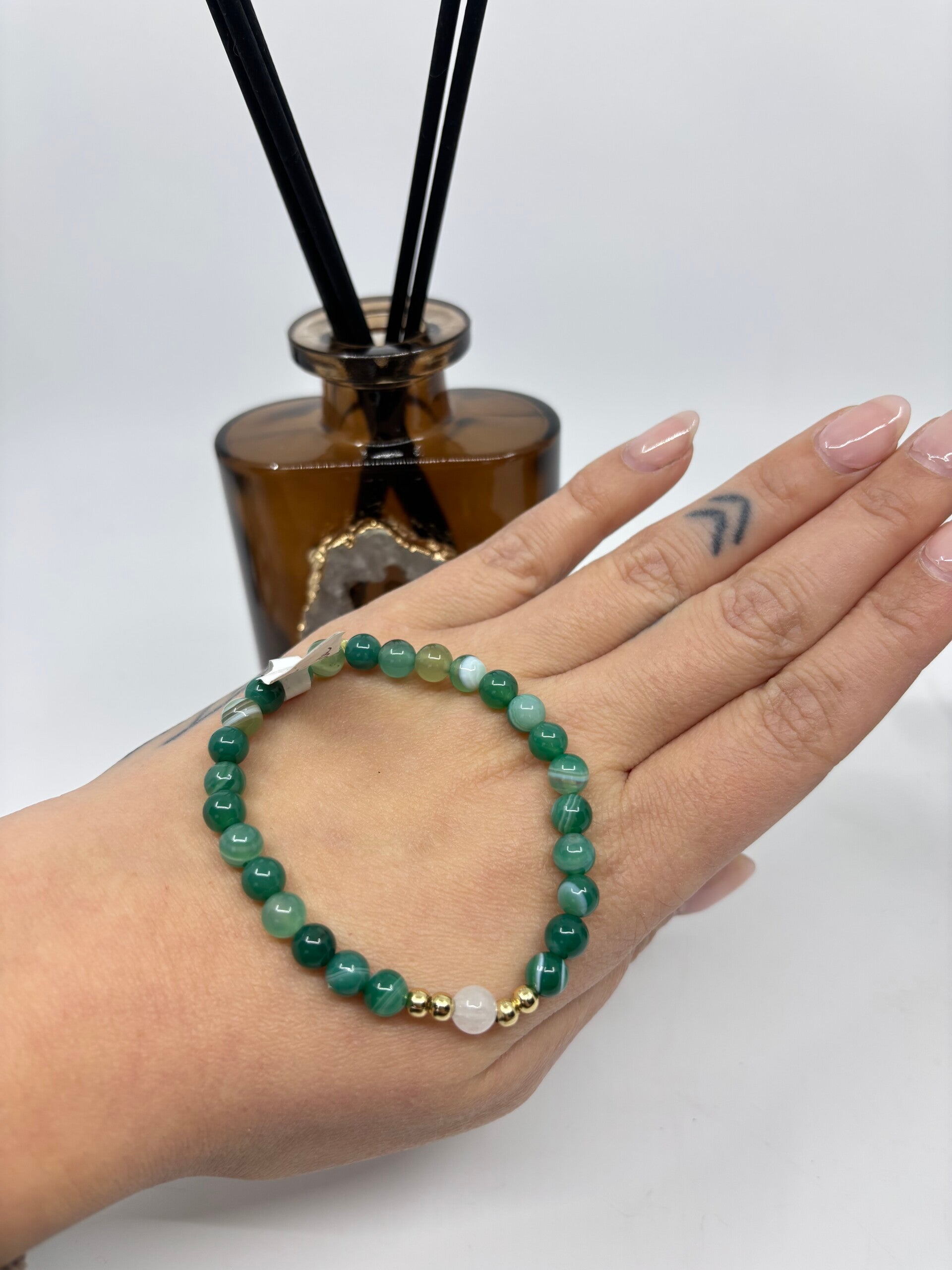 Groene agaat & witte Jade