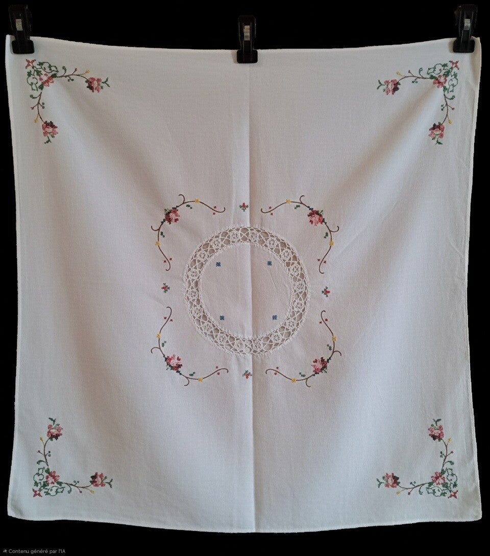 NAP001 - Nappe carrée brodée en coton