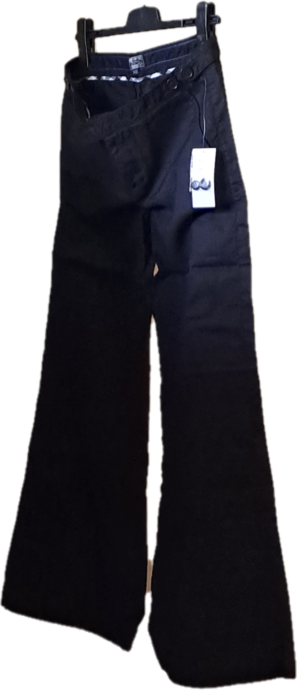 PAN001 - Pantalon femme noir "pattes d'eff" Polo Ralph Laurence en lin