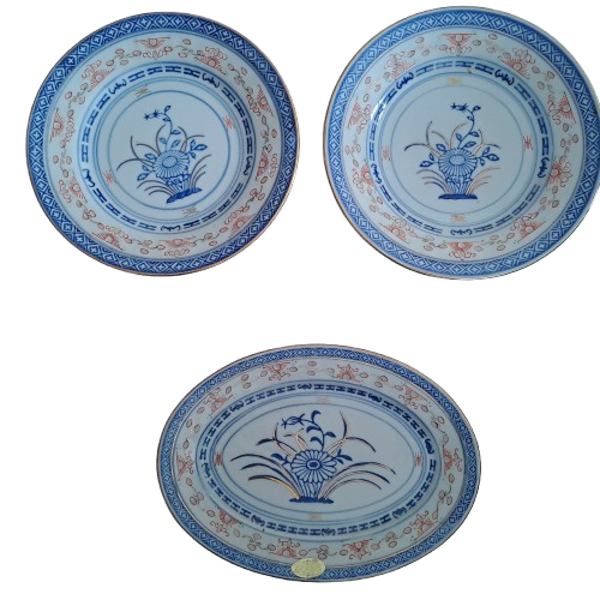 SCE050 - Set de 2 assiettes et un plat en porcelaine chinoise