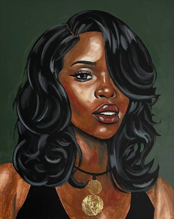 Portrait de Femme - 40x50cm - Fond vert
