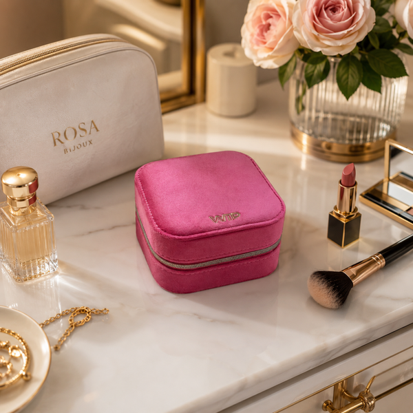 Vierkant reisetui – fuchsia velours