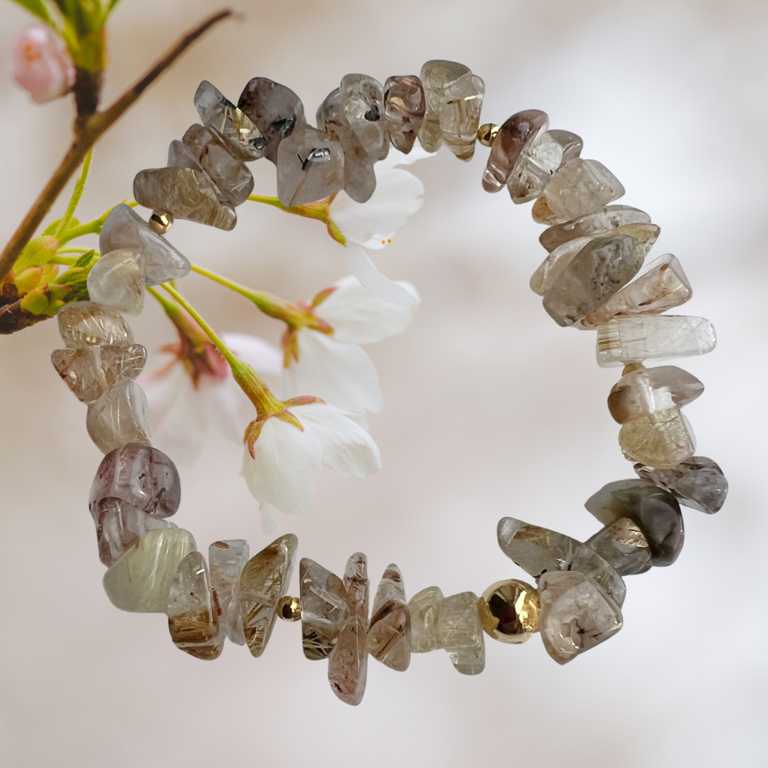 Unieke goudrutielkwarts armband