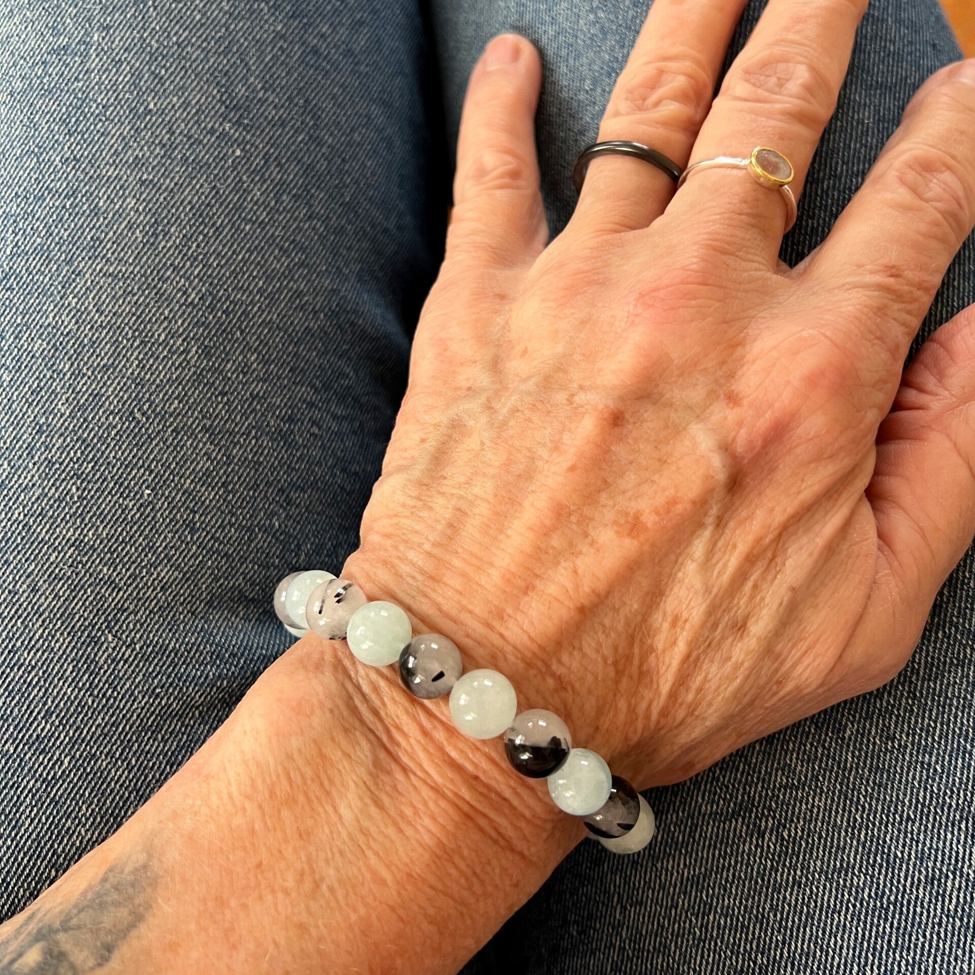 Aquamarijn armband met bergkristal en toermalijn