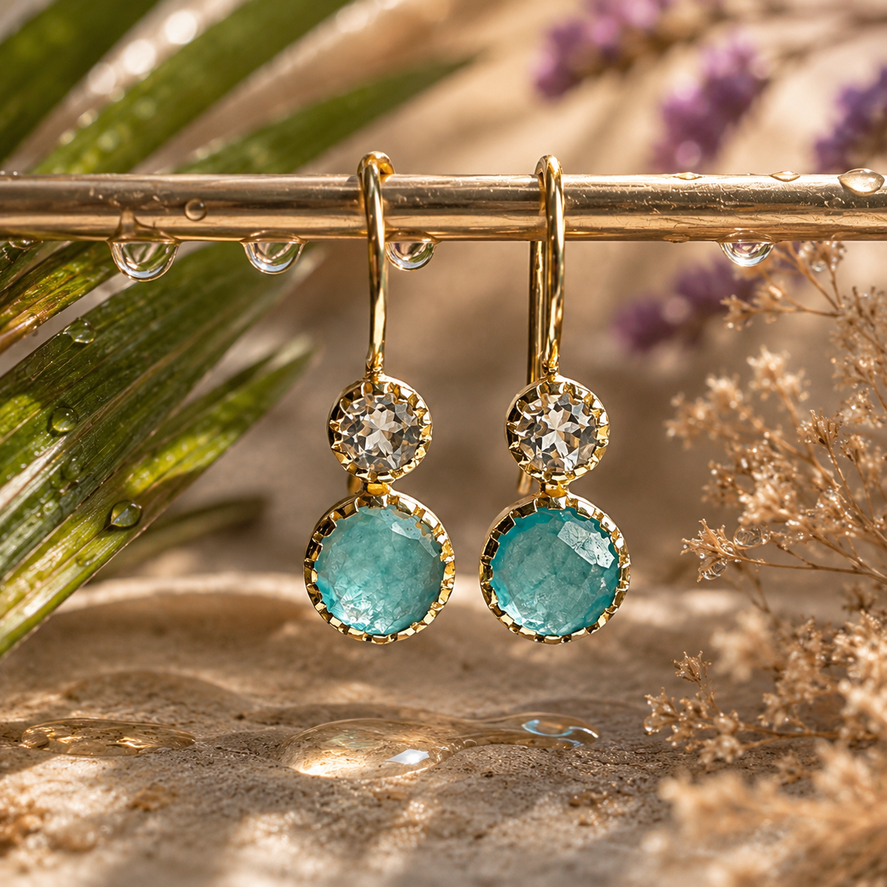 Turquoise kwarts & topaas oorbellen