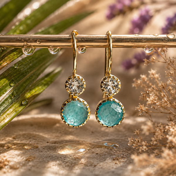 Turquoise kwarts & topaas oorbellen
