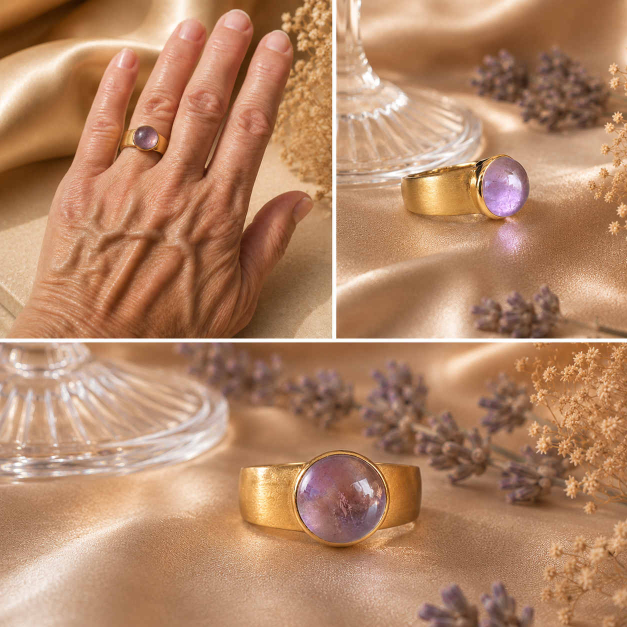 Verguld zilveren ring met amethist