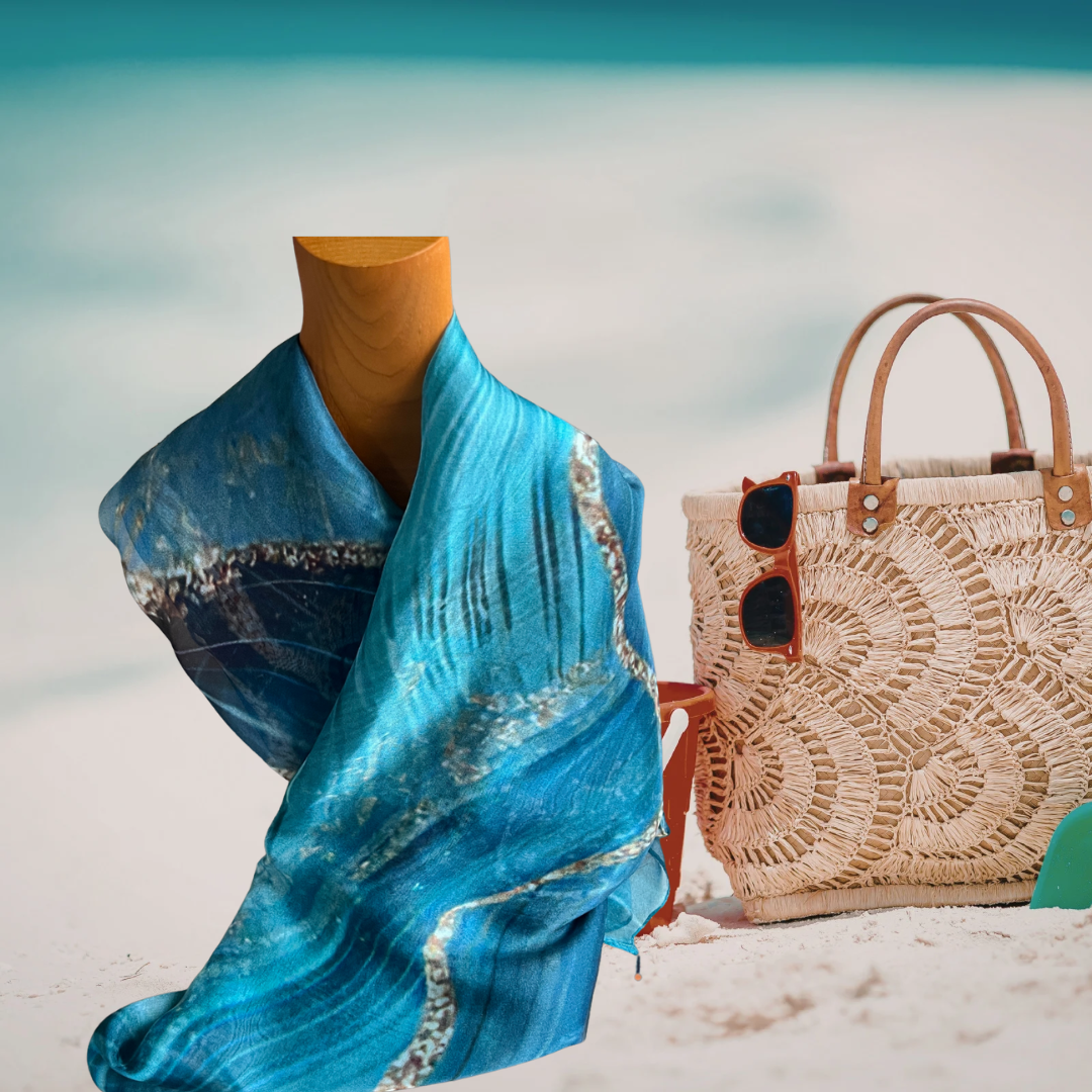 Turquoise Sjaal met Waterachtig Dessin