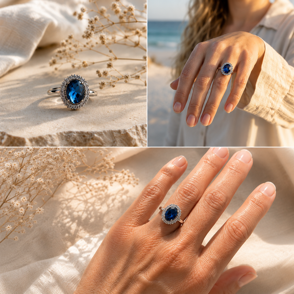 Zilveren ring met blauwe zirkonia