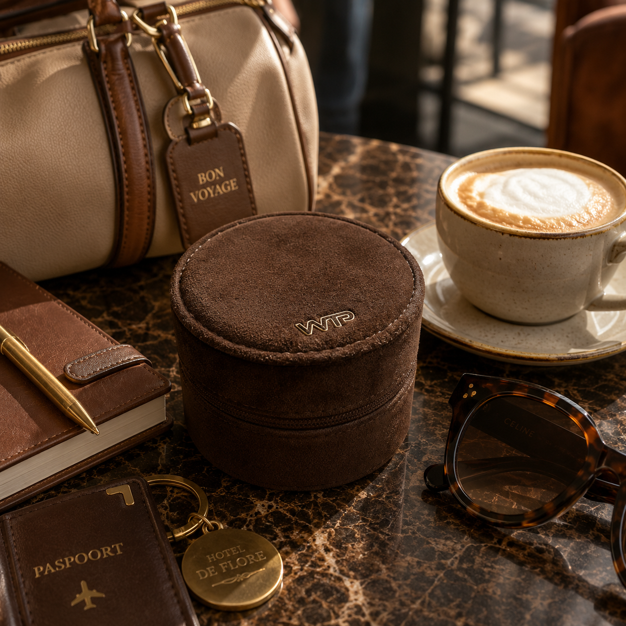 Rond reisetui – bruin velours