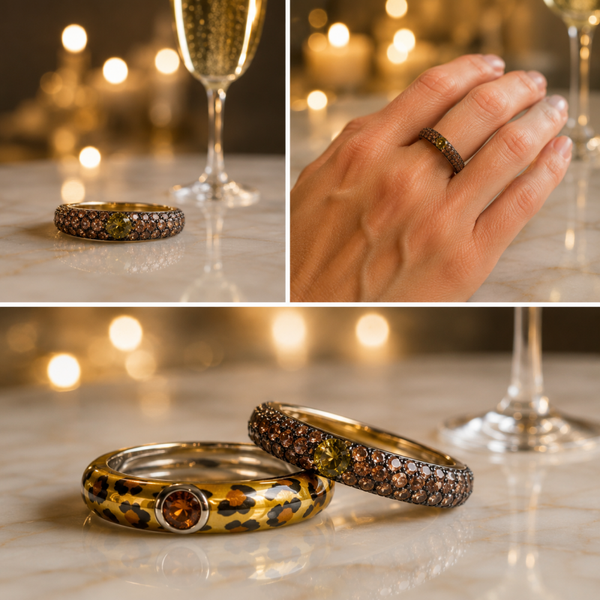 Ring met zirkonia's in champagnekleur