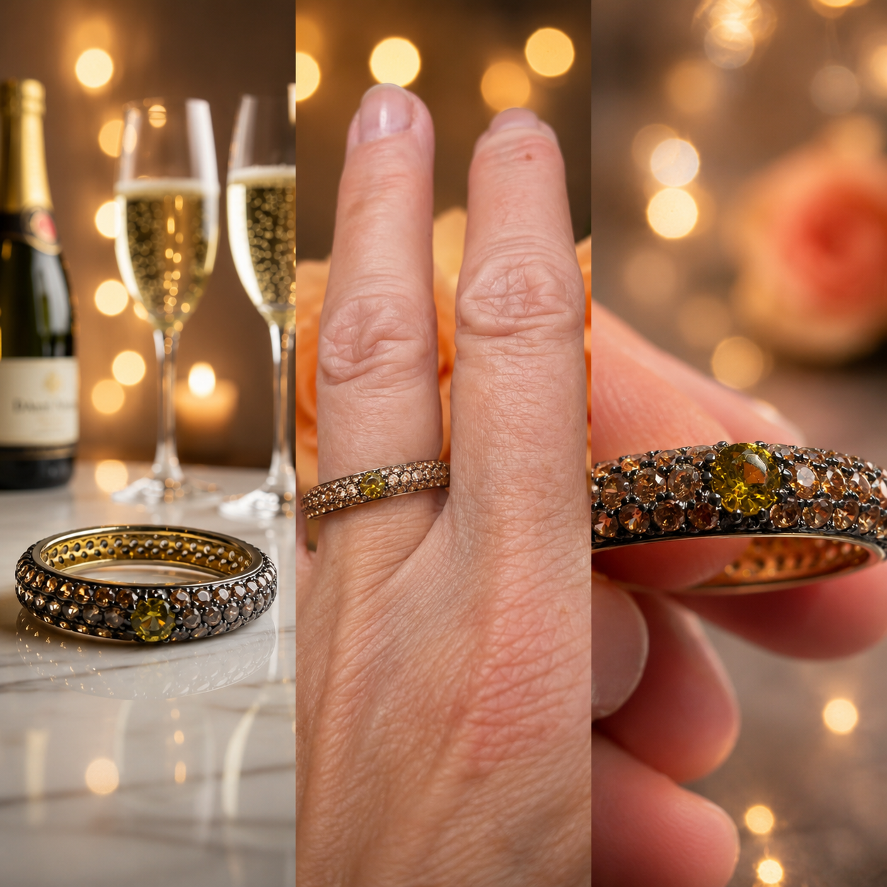 Ring met zirkonia's in champagnekleur
