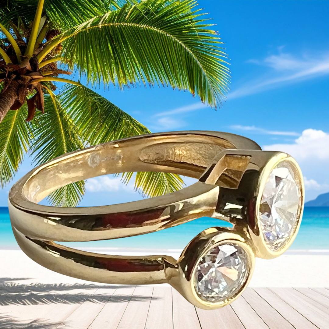 Verguld zilveren ring met dubbele zirkonia