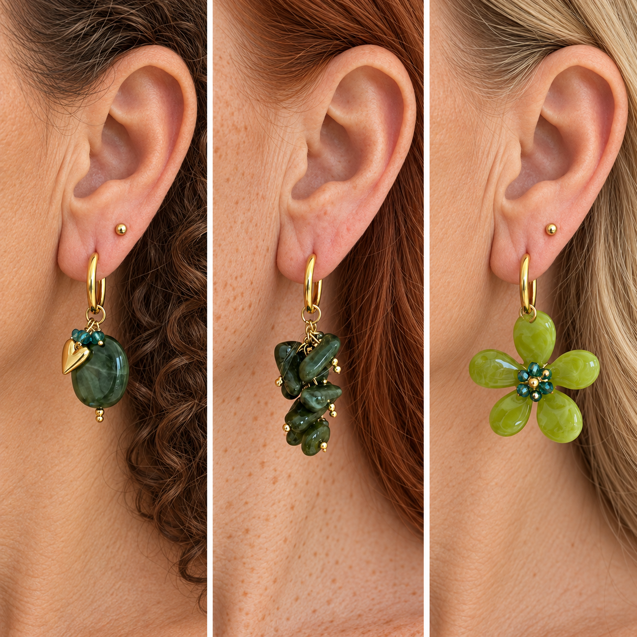 Groene oorbellenset – drie paar