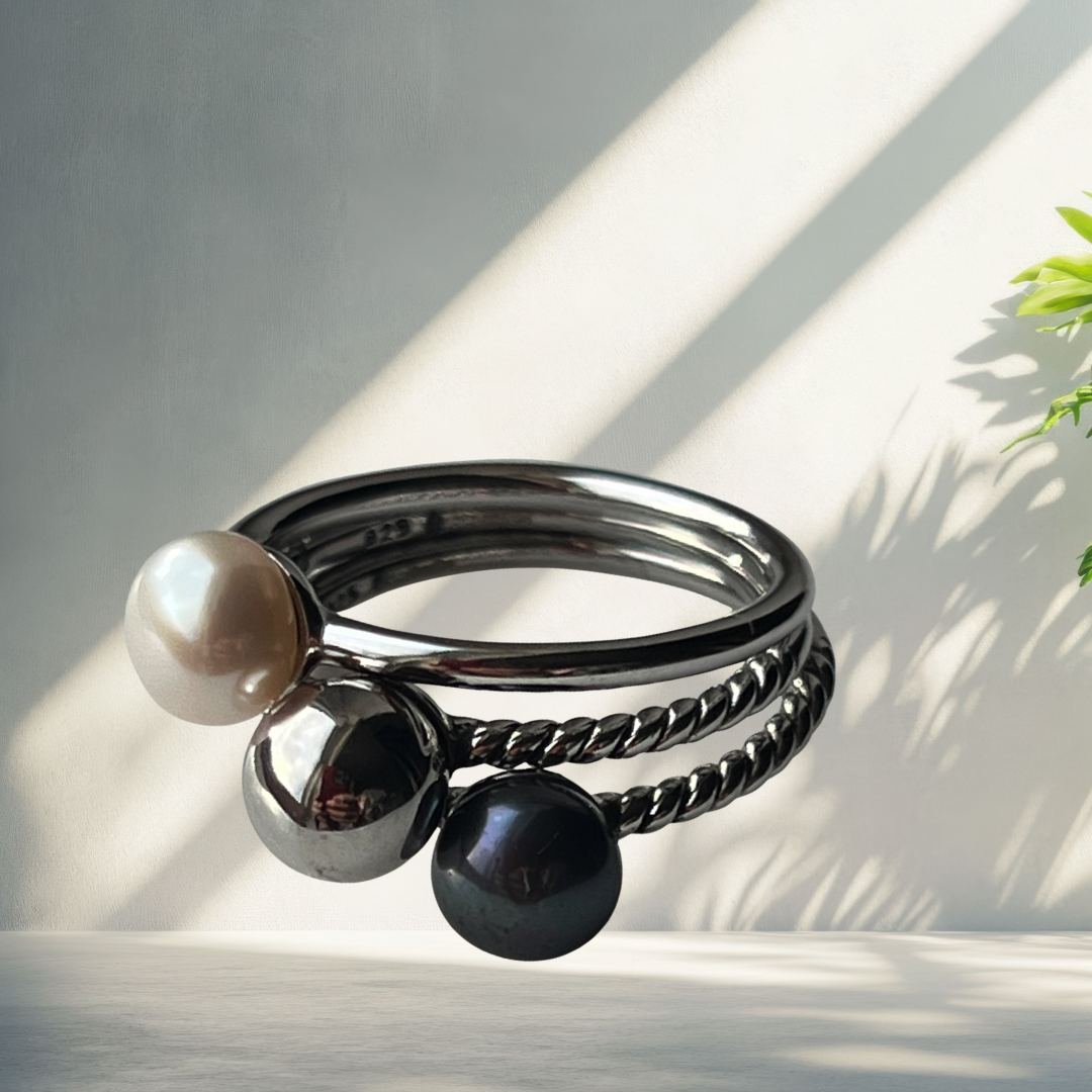 Zilveren ringenset met zoetwaterparel