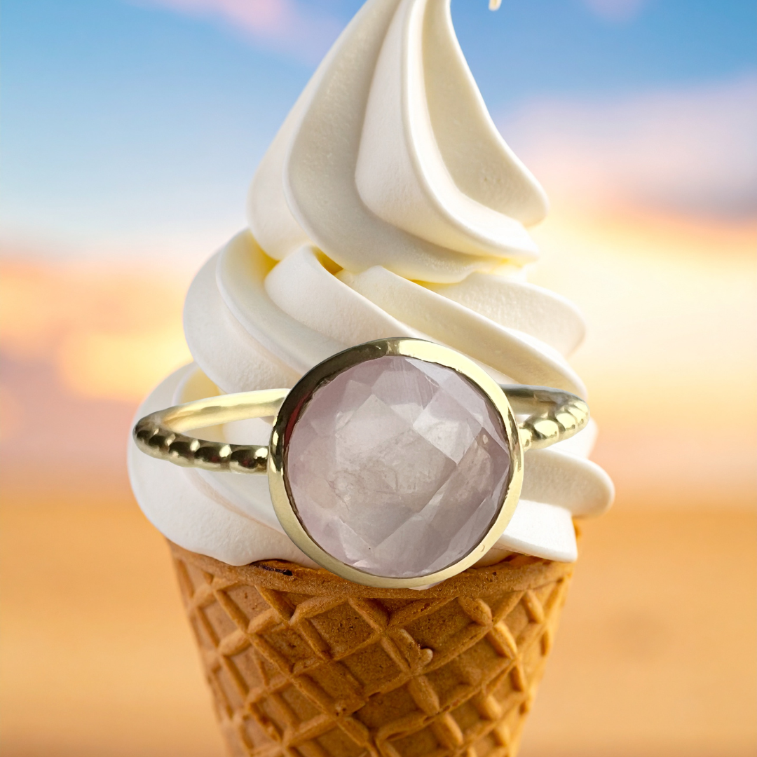 Verguld zilveren ring met rozenkwarts