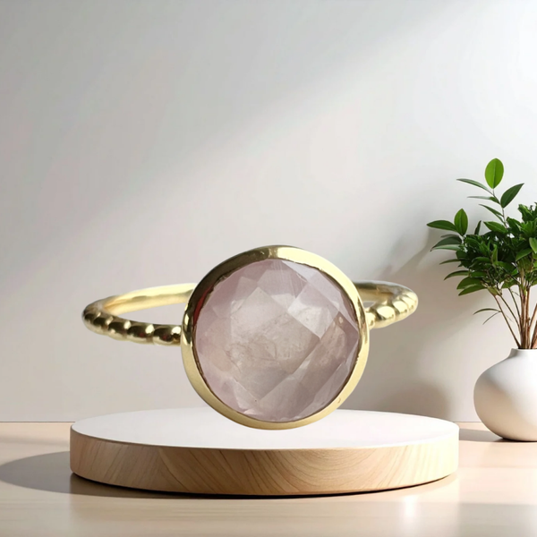 Verguld zilveren ring met rozenkwarts