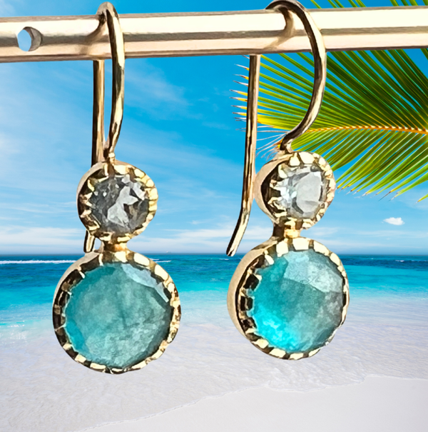 Turquoise kwarts & topaas oorbellen