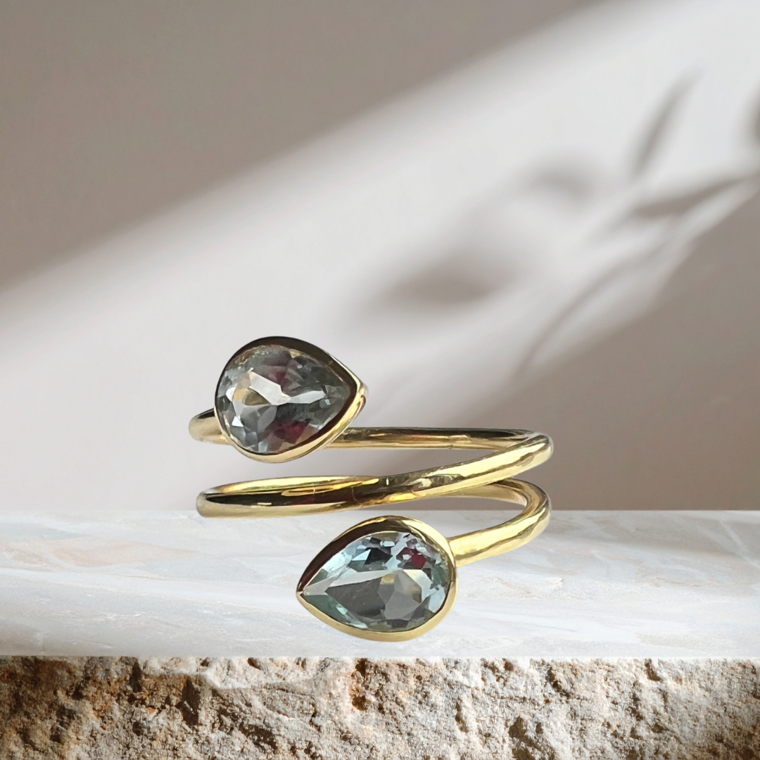 Verguld zilveren ring met lichtblauwe topaas