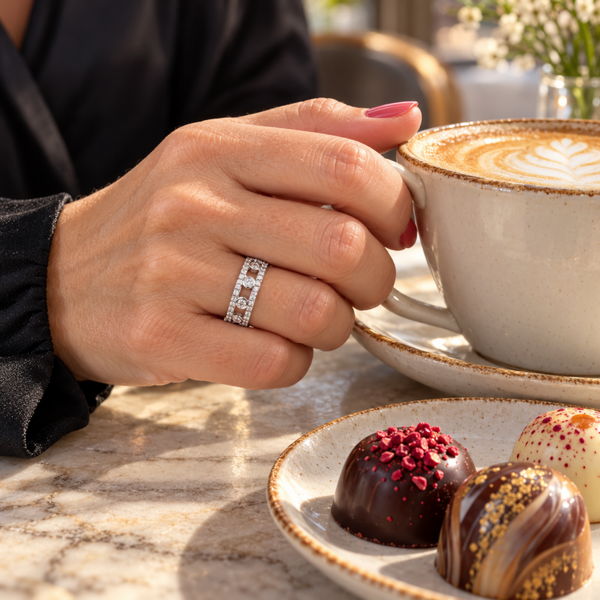 Zilverkleurige open ring met strass