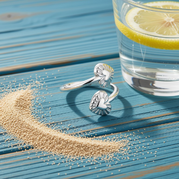 Zilverkleurige ring met twee hartjes