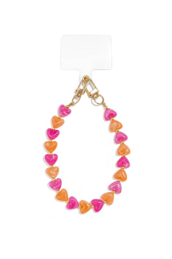 Telefoon ketting met hartjes Oranje/Roze