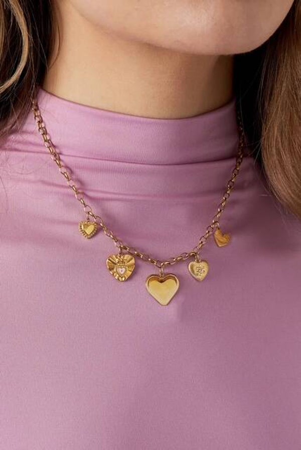 Gouden Bedelketting met Vintage Hartjes – Stainless Steel