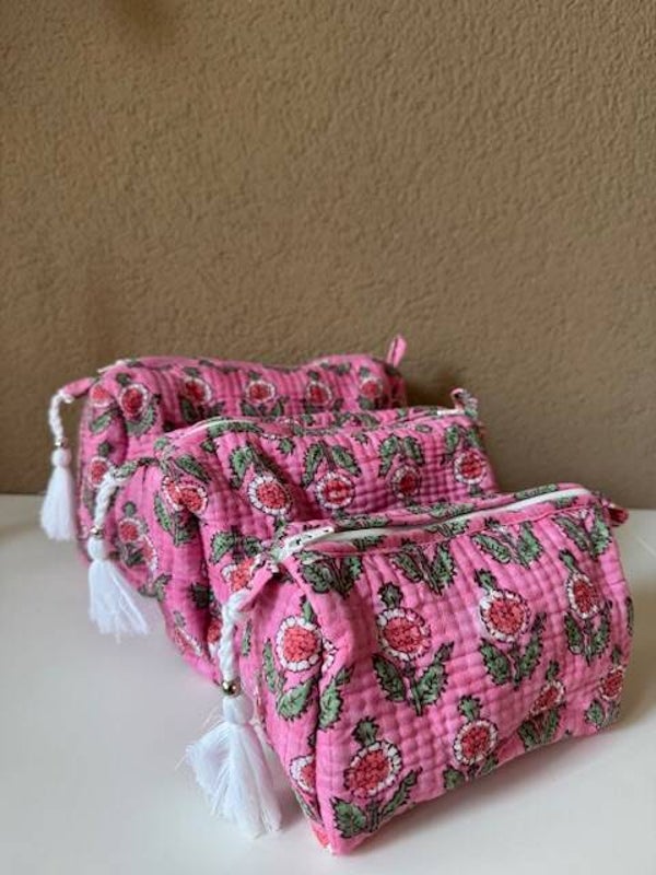 Toilettas - mak-up tas Flowers Roze-groen | MAAT M