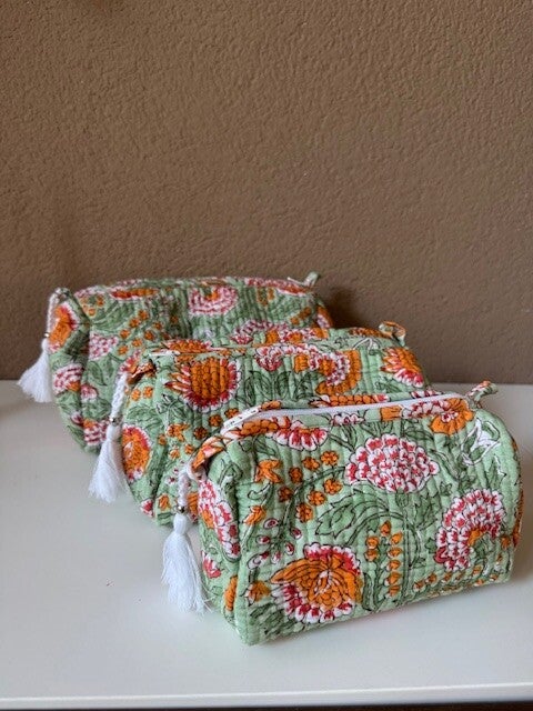 Toilettas - mak-up tas Flowers Oranje-groen | MAAT L