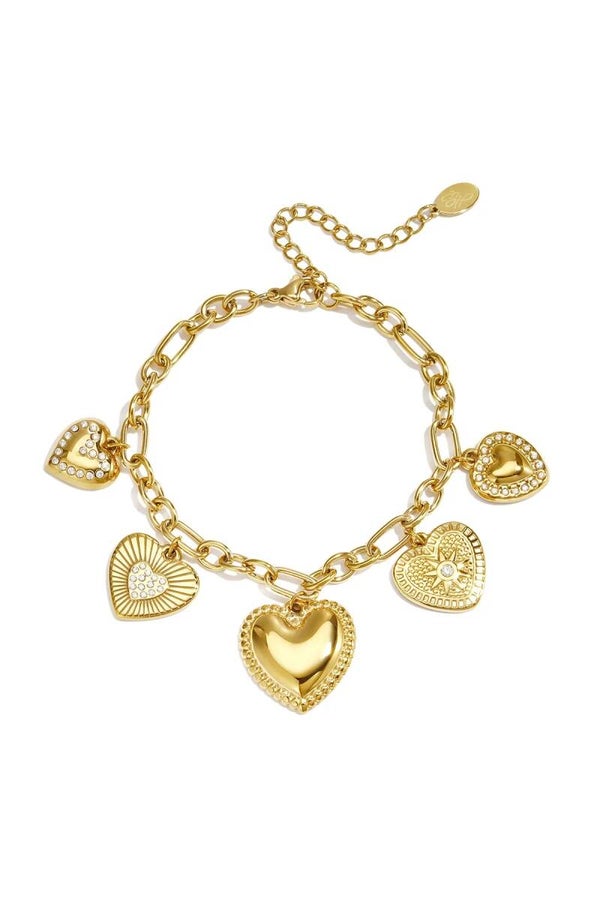 Gouden Bedelarmband met Vintage Hartjes – Stainless Steel