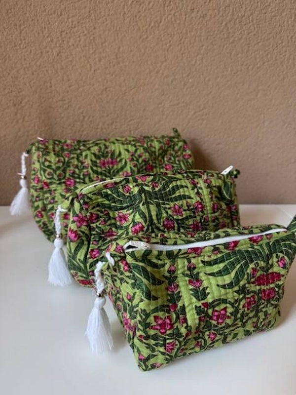 Toilettas - mak-up tas Flowers Groen-Roze | MAAT S