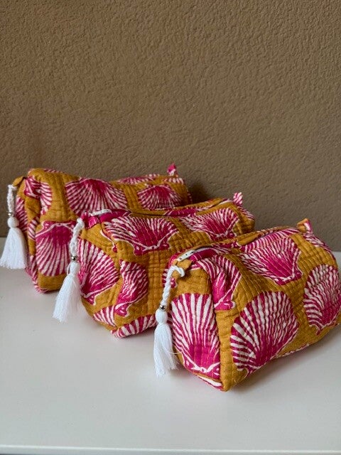 Toilettas - mak-up tas SHELL Roze-Geel  | MAAT L