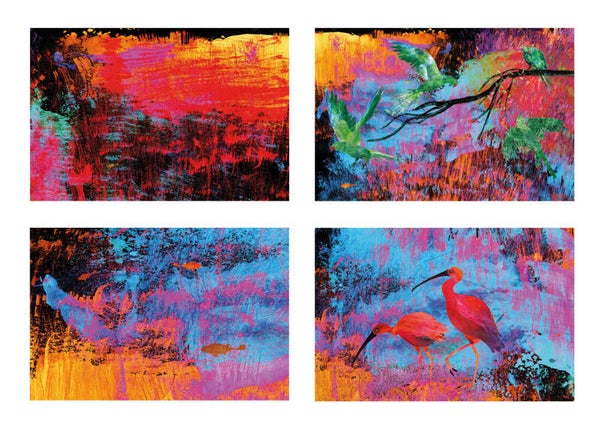 Serie van 4 landschappen kleurrijk