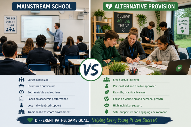 Comparing home tuition and alternative provision support pathways.