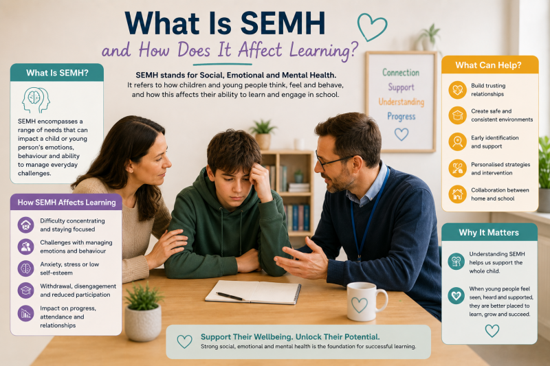 Understanding SEMH (Social, Emotional and Mental Health) needs and how they affect learning, behaviour, attendance, wellbeing and educational outcomes for children and young people