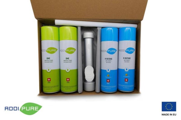 ADDIPURE StarterKit 35*35 (DME, n-Butane). Enthält alles um mit der effizienten Pflanzenextraktion starten zu können. Swiss Quality.