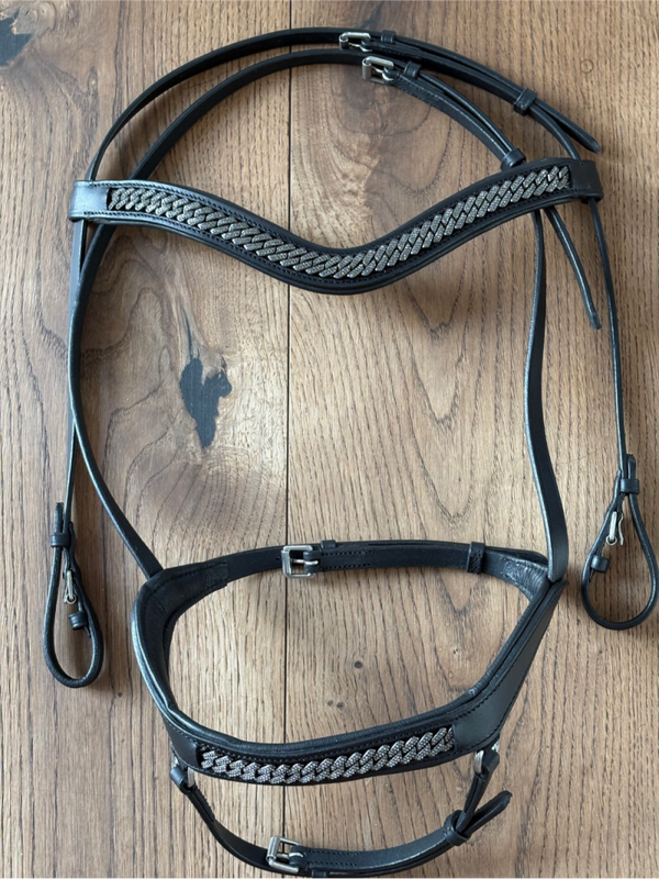 Töltsaga komplette Trense silber geflochten, anatomisch