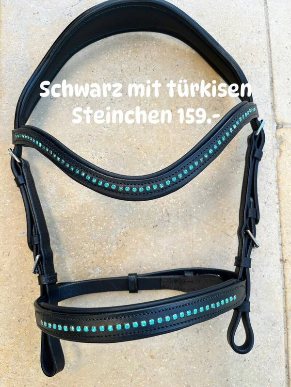 PRYDI Trense Simply Comfort schwarz mit türkisen Steinchen