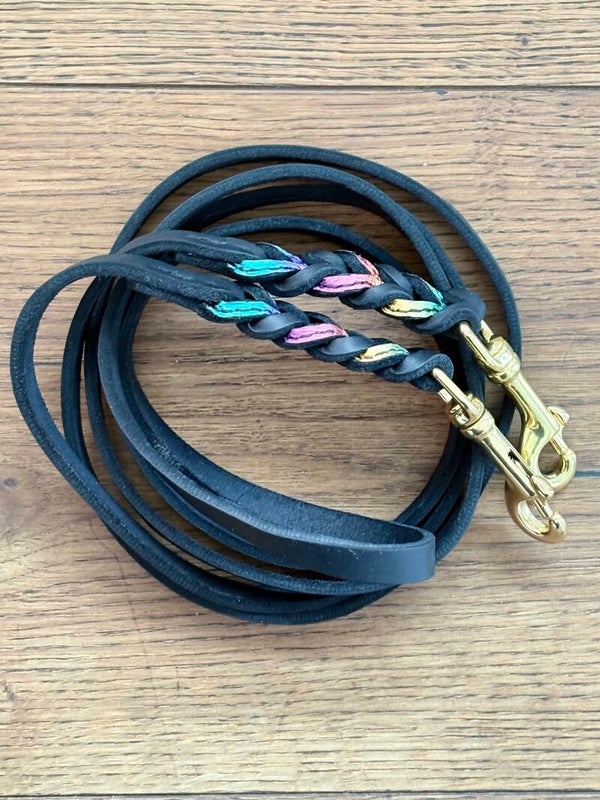 Melasól Fettlederzügel Fischleder schwarz/Rainbow