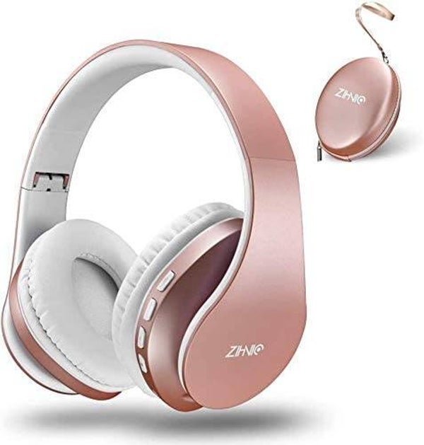 Zihnic Casque Bluetooth Casque Audio Stéréo sans Fil Pliable Léger Mini SD/TF Micro Intégré FM pour Phones Pads Samsung PC (Or Rose)