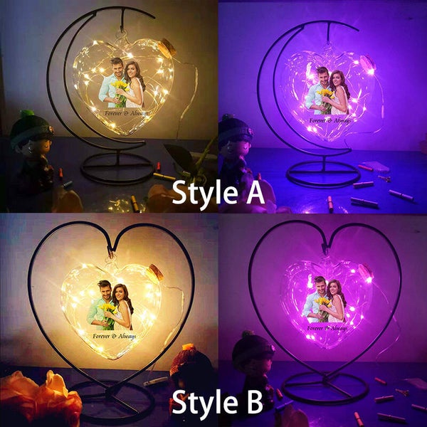 Lampe bouteille de vœux personnalisée en forme de cœur